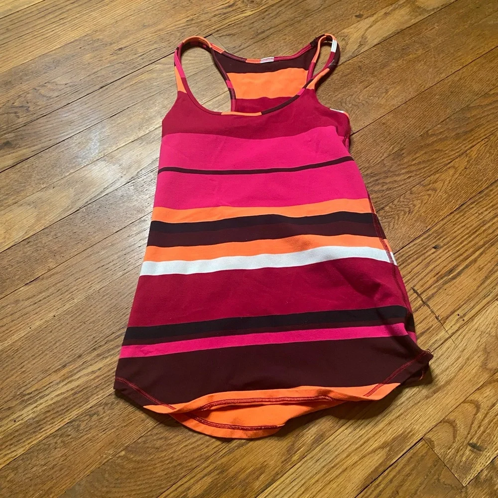 Lululemon Striped Racerback Tank Top – Pink Red Orange – Small (Estimated) - Picture 4 of 7
